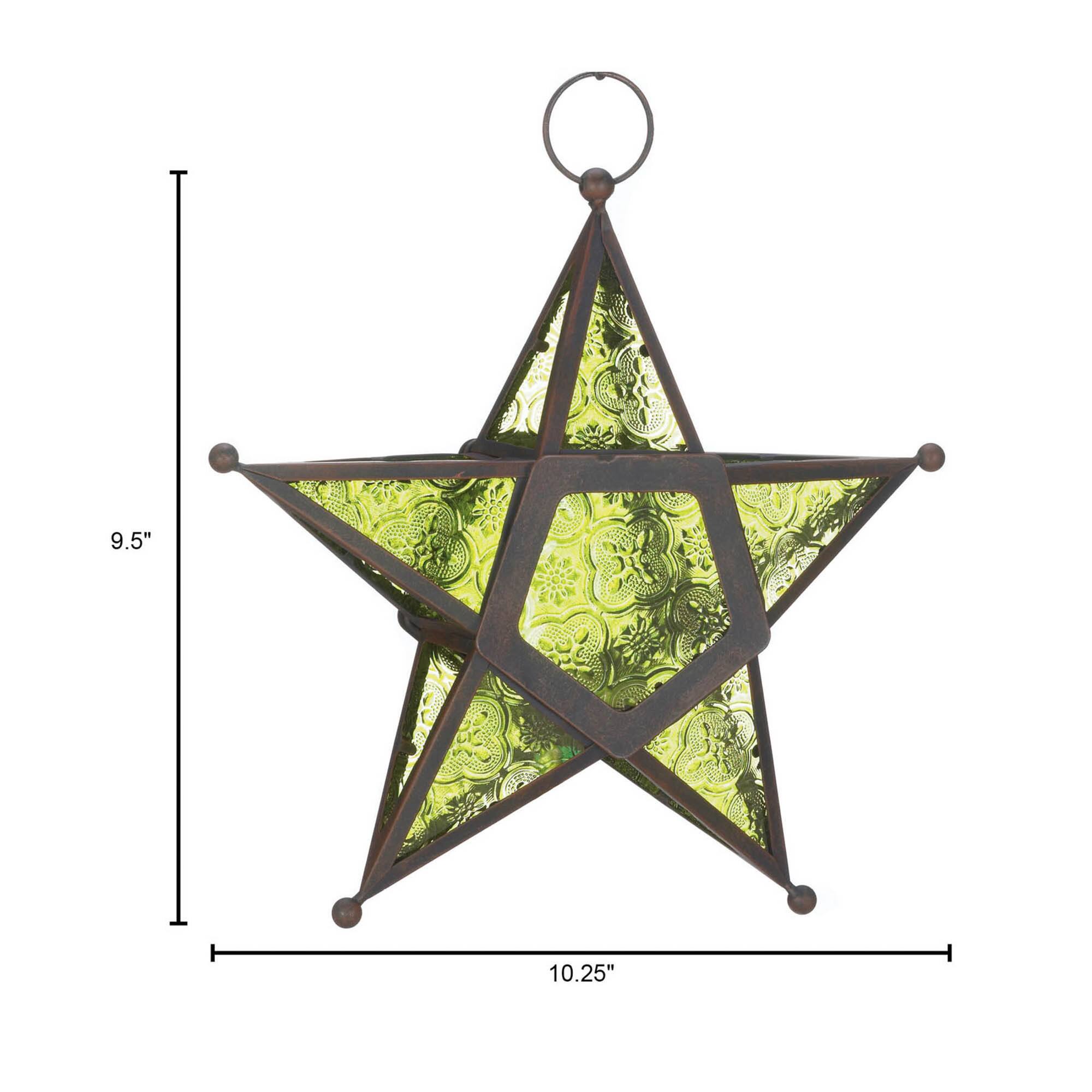 9.5'' Green Glass Star Lantern